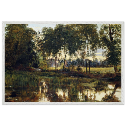 A View of Rye Water near Leixlip by William Davis, framed Irish landscape art print in white wood frame, ready to hang.