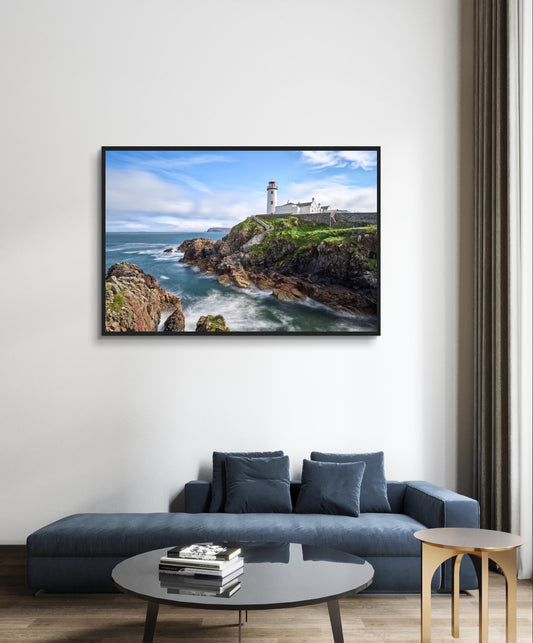 Fanad Head Lighthouse print shown in living room setting