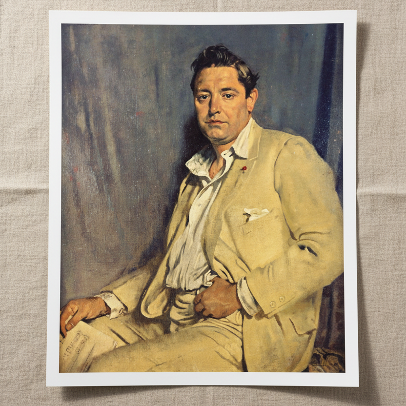 Count John McCormack (1923) – William Orpen | Collector’s Edition 40×50 cm unframed archival print resting on light linen fabric. Soft natural daylight, gentle shadows, artisanal fine-art photography style.
