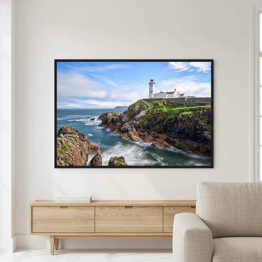 Fanad Head Lighthouse framed print, landscape view, Co. Donegal Ireland