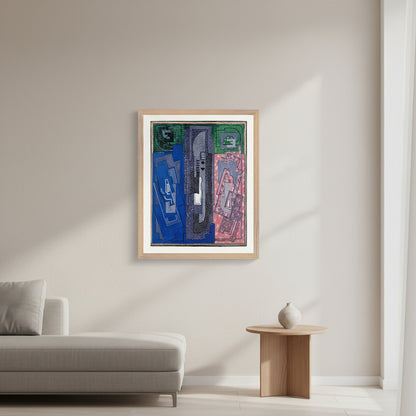 Four Element Composition (c.1930) by Mainie Jellett, Collector’s Edition print, size 40×50 cm, framed in natural wood FSC hardwood. Displayed in a modern, softly lit living room with neutral walls and contemporary décor. High-end product photography, realistic shadows, precise colour accuracy Four Element Composition by Mainie Jellett – 40x50 cm natural oak/ash frame Collector’s Edition museum-quality abstract art print.