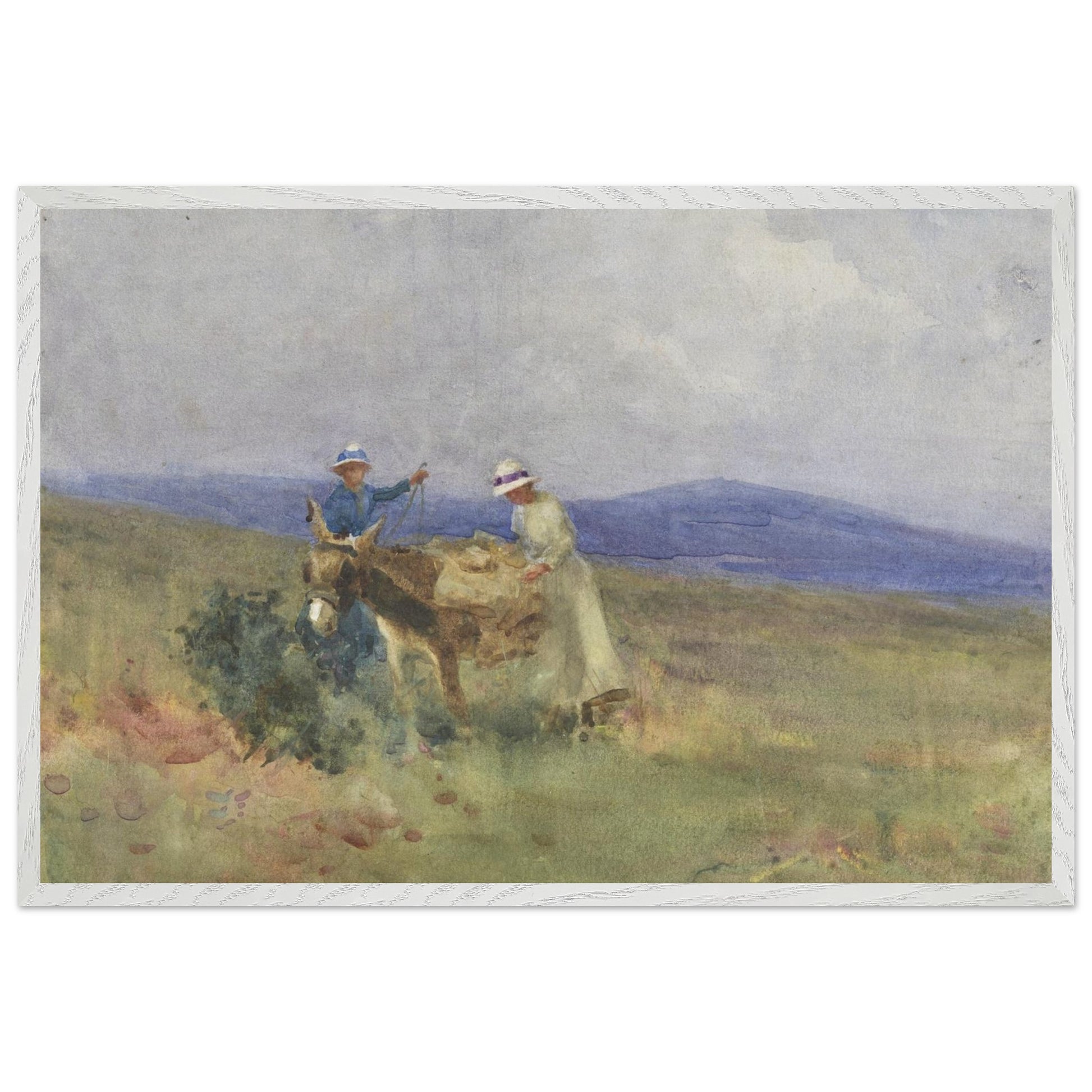 Framed 60x90 cm print of Unpacking the Picnic by Mildred Anne Butler in white frame