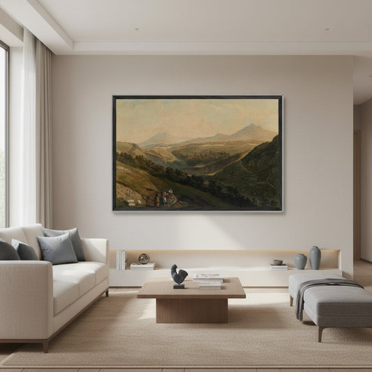 Framed reproduction of Little and Great Sugar Loaf Mountains by Henry Newton, National Gallery of Ireland • Large framed print of Little and Great Sugar Loaf Mountains in black hardwood frame, 60×90 cm, Irish heritage artwork.
