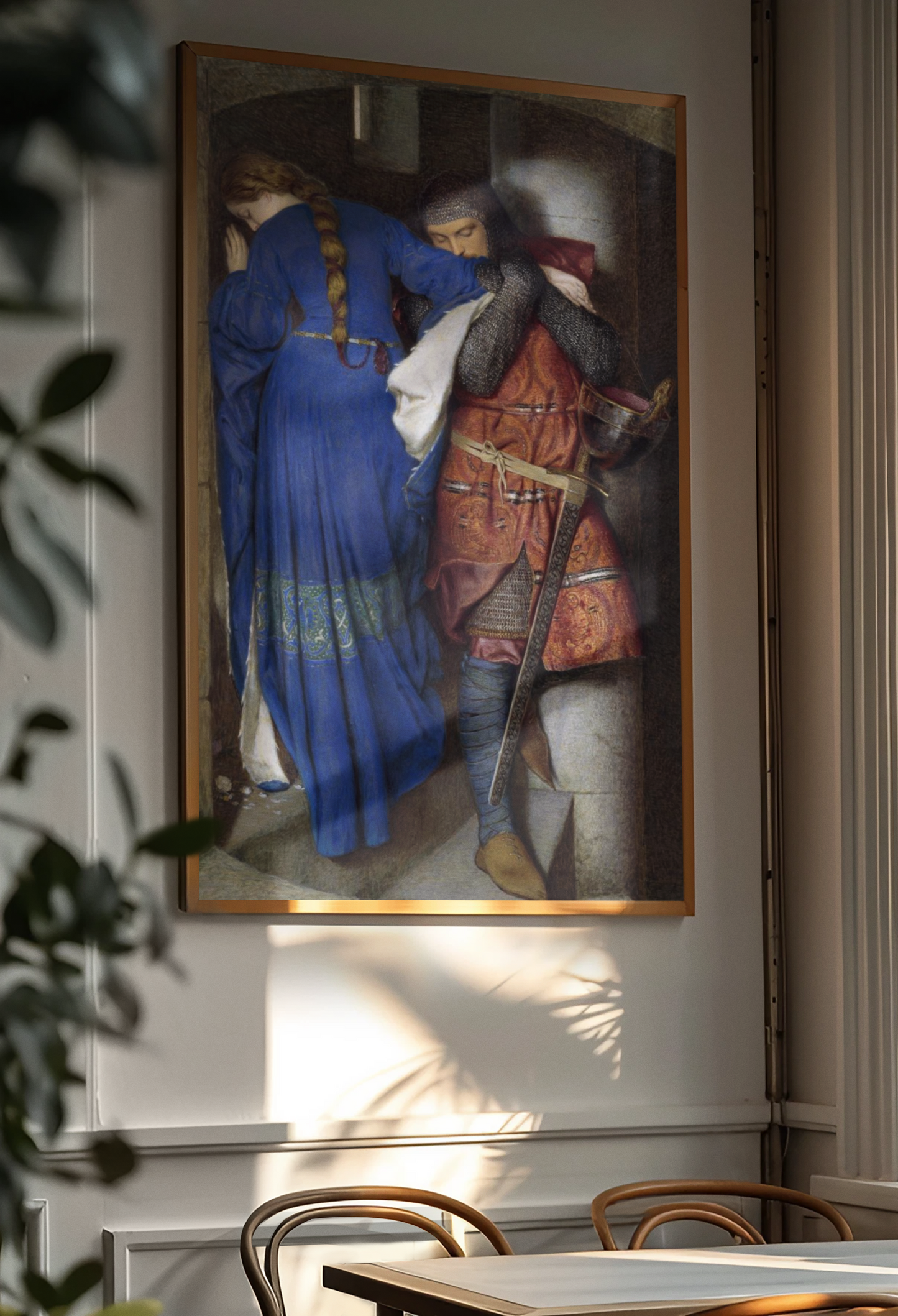 Hellelil and Hildebrand medieval love story art print by Frederic William Burton displayed as framed wall art