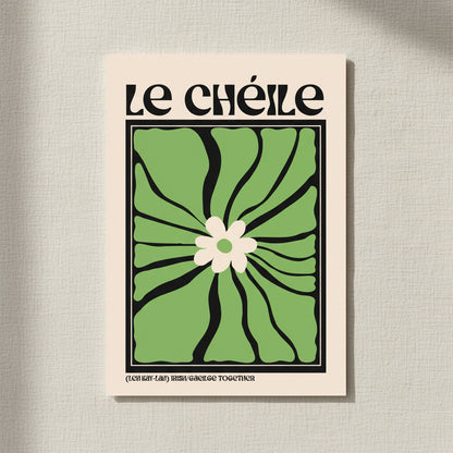 Le Chéile - Together Print, As Gaeilge, Phrase, Irish Language Prints unframed archival print resting on light linen fabric. Soft natural daylight, gentle shadows, artisanal fine-art photography style.