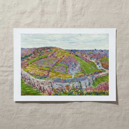 Paysage, Pont Aven by Roderic O’Conor – Collector’s Edition Irish Art Print 40×50 cm unframed archival print resting on light linen fabric. Soft natural daylight, gentle shadows, artisanal fine-art photography style.