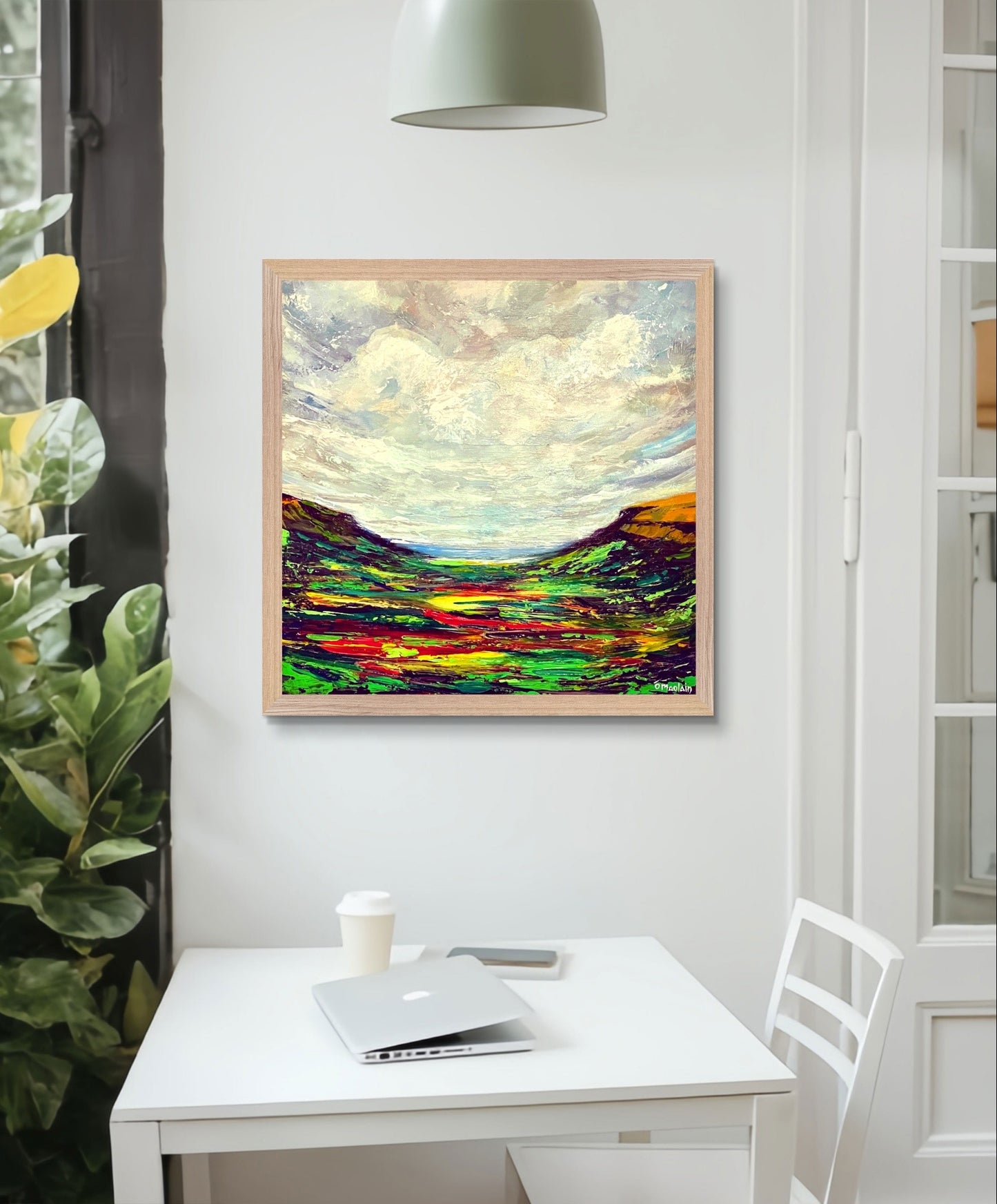 Queen of the Glens' art print by Irish artist Ó Maoláin. A scenic depiction of Glenariff, County Antrim, Ireland, showcasing its natural splendor and coastal charm. Ideal for enhancing any space.