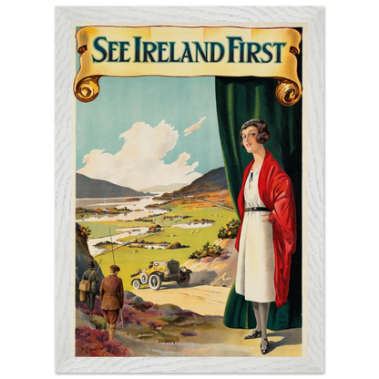 See Ireland First Irish tourism poster by Walter Till framed in white wood – archival quality print