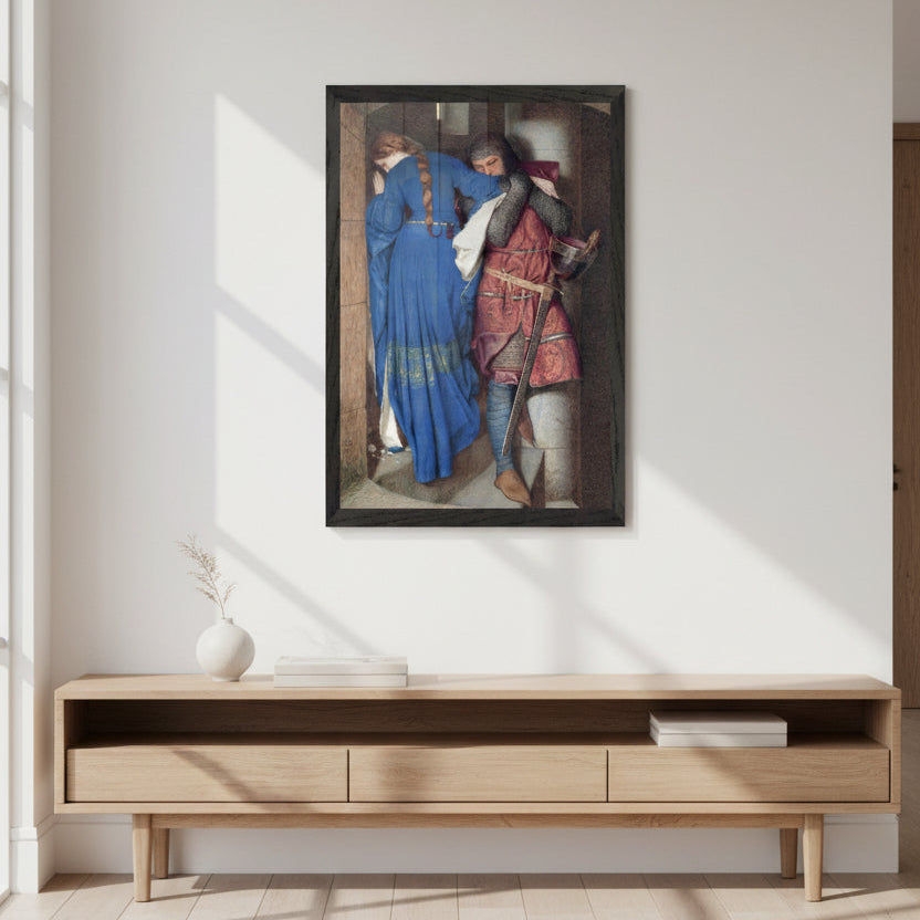 The Meeting on the Turret Stairs – Collector’s Edition Irish Art Print by Frederic William Burton
Luxury modern living room interior, soft neutral tones, natural daylight, museum-style styling. Irish art print displayed above a light oak console table. Premium hardwood frame, anti-reflective glass, clean wall, Scandinavian minimal decor, subtle shadows, ultra-realistic, high detail. Product-focused hero shot.
