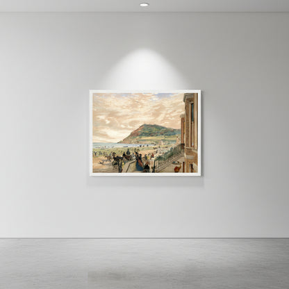 White-framed Bray coastal artwork displayed in gallery-style hallway with spotlighting and polished concrete floor.