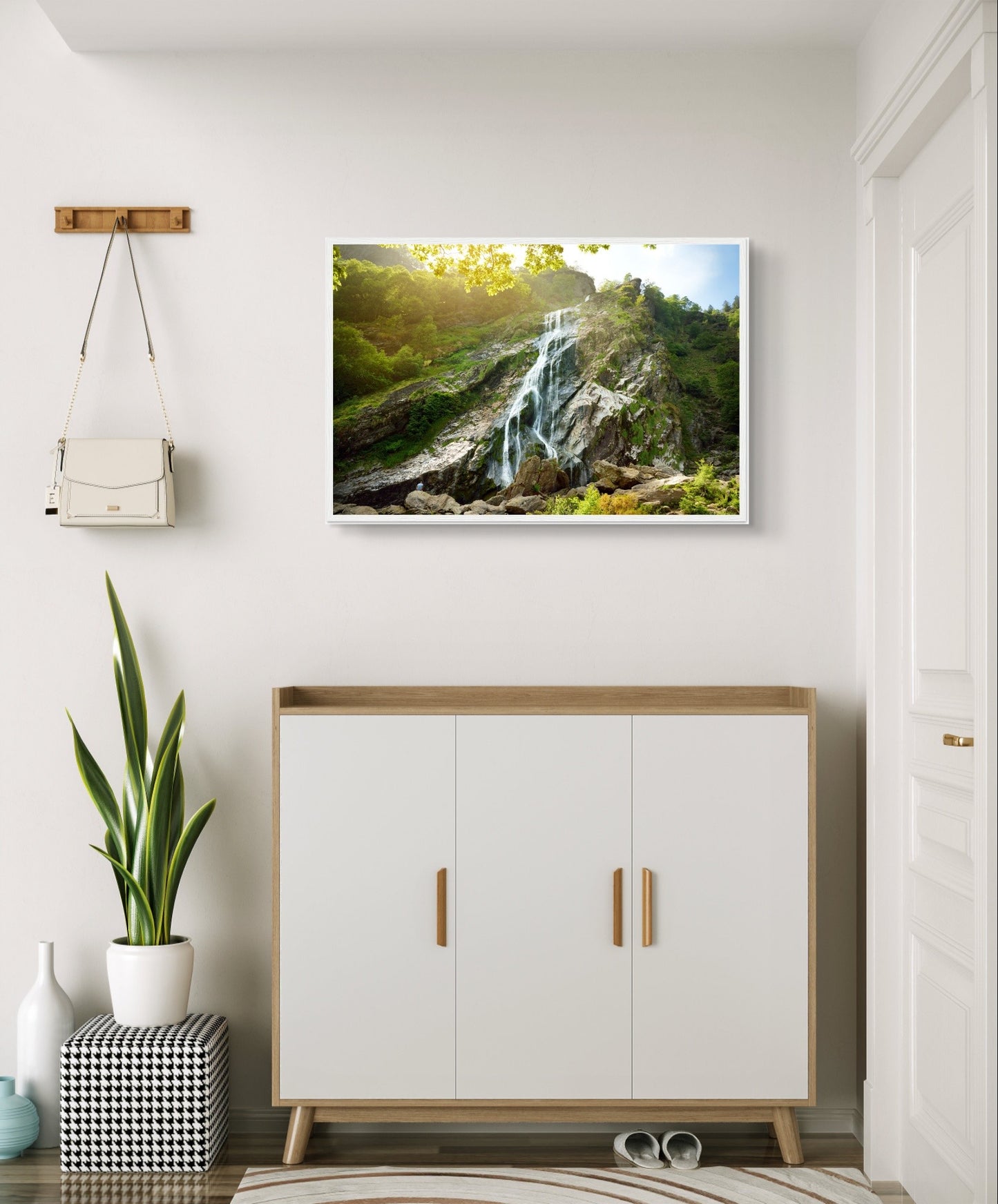 Majestic water cascade of Powerscourt Waterfall, the highest waterfall in Ireland. Famous tourist attraction in County Wicklow, Ireland. Framed Irish Wall Art Prints