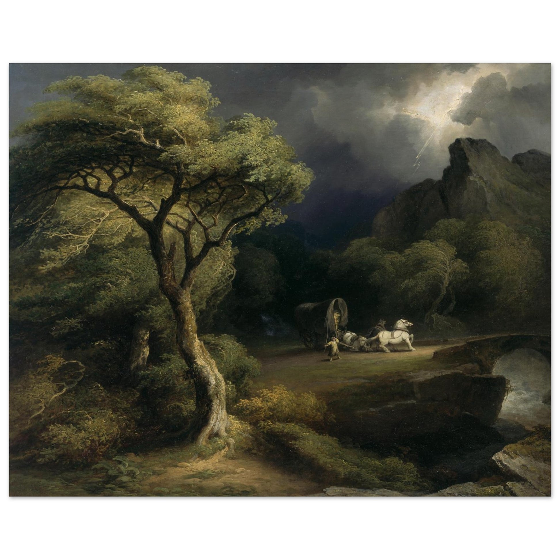 unframed 40×50 cm print of A Thunderstorm: The Frightened Wagoner by James Arthur O’Connor – dramatic storm landscape with wagoner and horses.