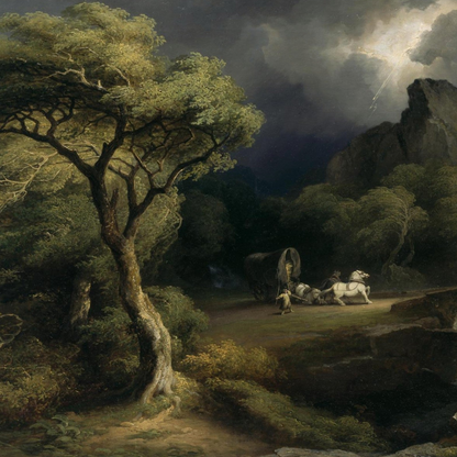 A Thunderstorm: The Frightened Wagoner by James Arthur O’Connor, dramatic Irish romantic landscape art print