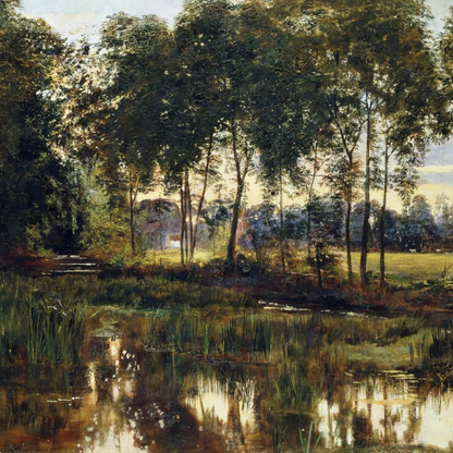 Irish Landscape painting of a forest with a stream