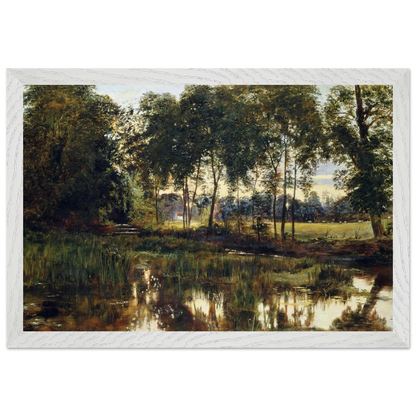 A View of Rye Water near Leixlip by William Davis, framed Irish landscape art print in white wood frame, ready to hang.