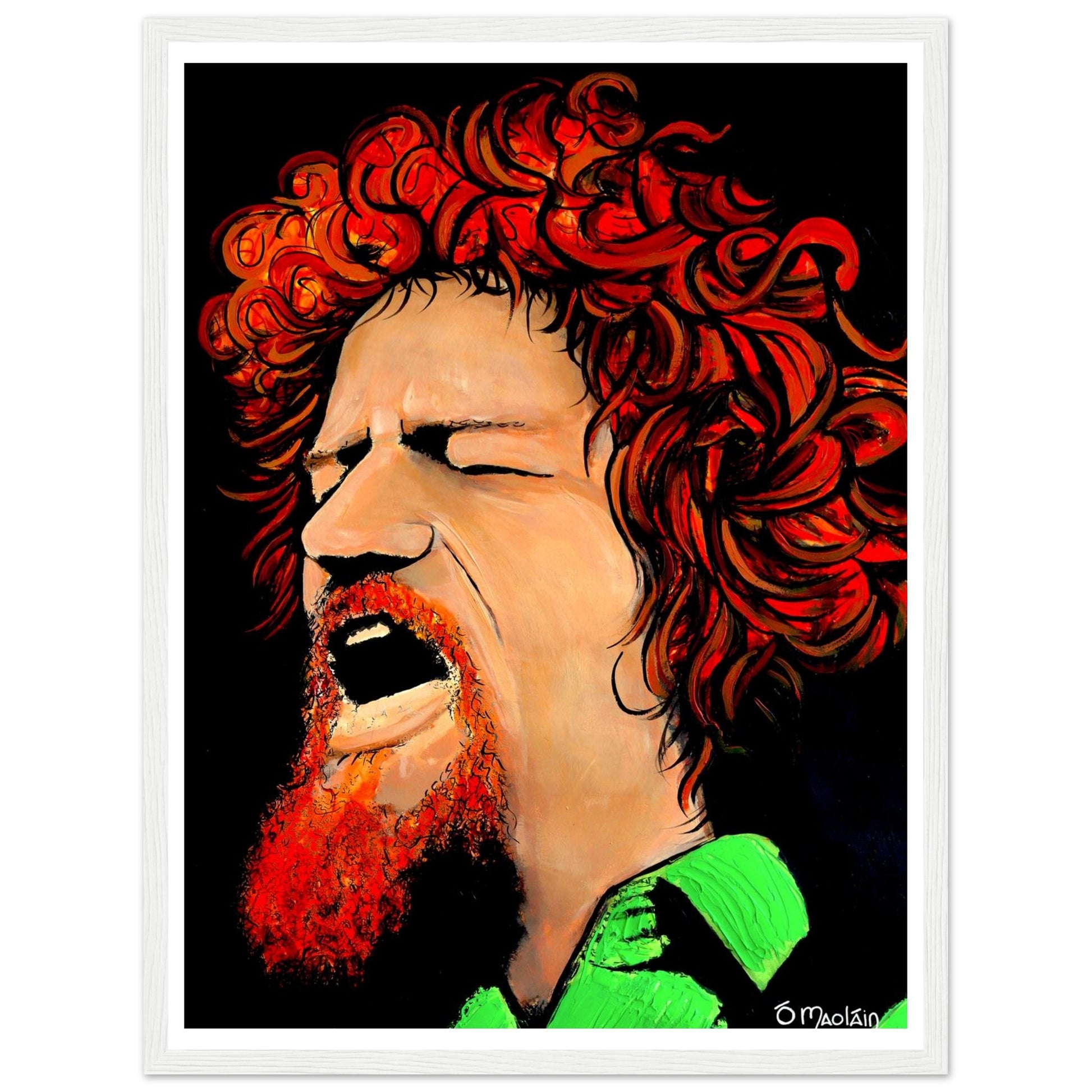 Working Class Hero is an open edition giclee print by Irish artist Ó Maoláin. This art print depicts Luke Kelly who was an Irish singer, folk musician and actor from Dublin, Ireland. Born into a working-class household in Dublin city, Kelly moved to England in his late teens and by his early 20s had become involved in a folk music revival. Buy Irish Art