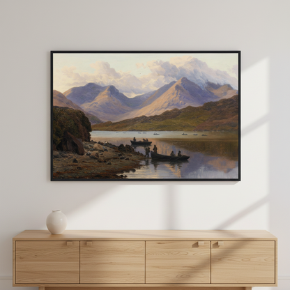 A View of the Killaries by Bartholomew Colles Watkins in a black frame above a light oak sideboard