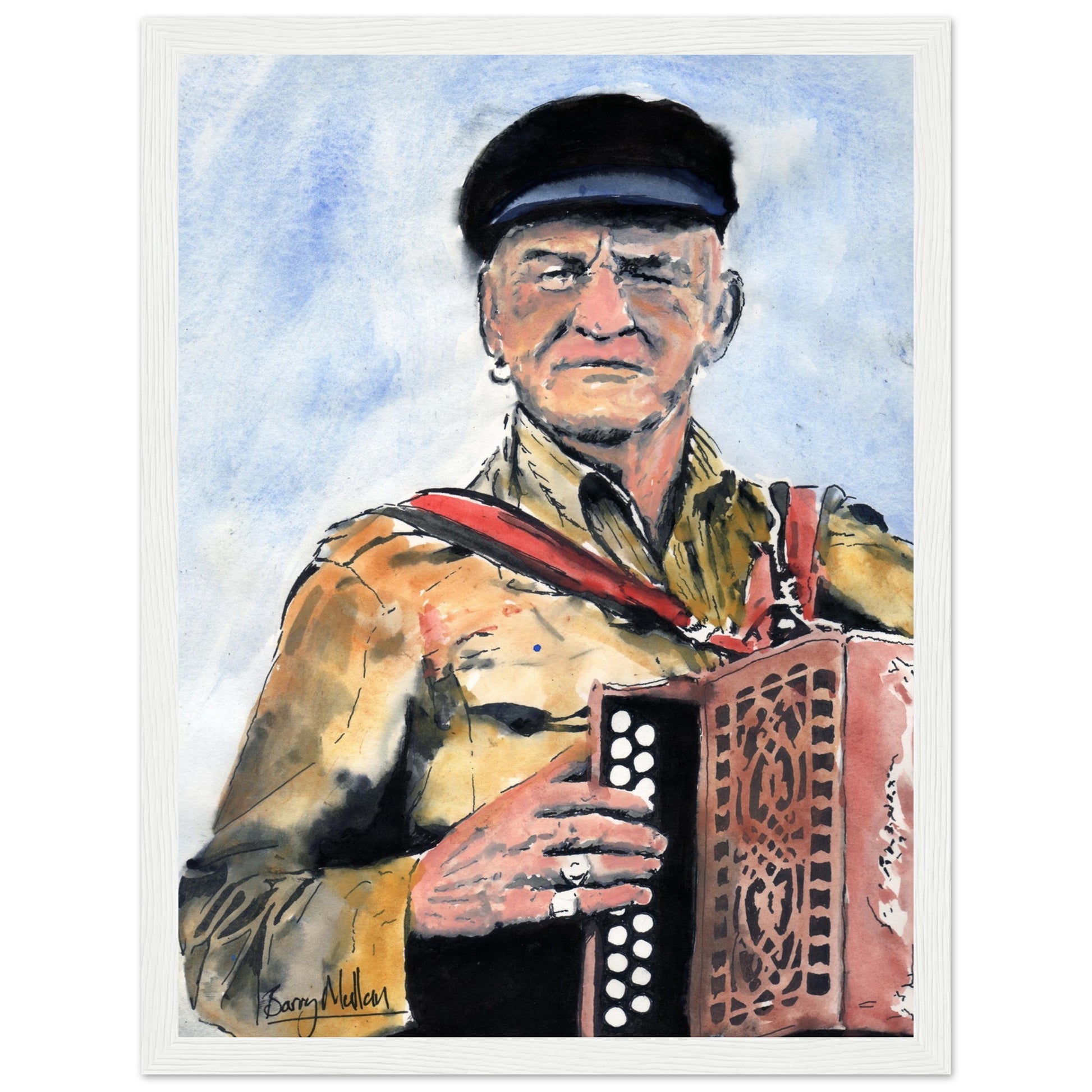 Framed print of Patsy Dan Rogers, "King of Tory" by B. Mullan. Captures Tory Island's vibrant spirit and unique culture.