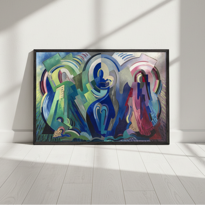 The Virgin of Éire by Mainie Jellett – black framed print on a minimalist wall