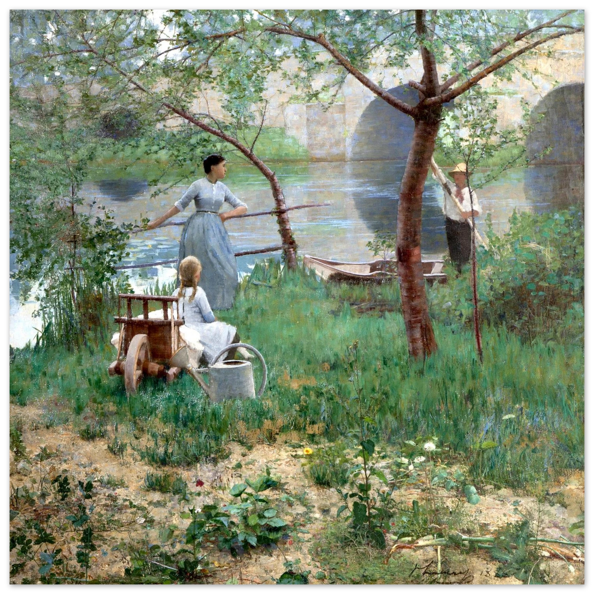 Under the Cherry Tree by Sir John Lavery, framed print in wood frame detail