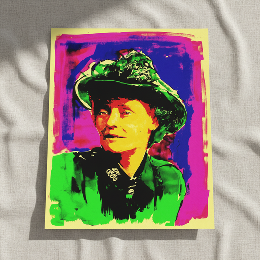 Countess Markievicz pop art portrait in a wide-brimmed hat, unframed print on white linen fabric