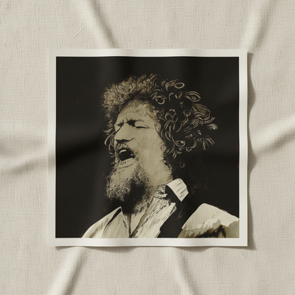 Luke Kelly portrait unframed print resting on crumpled linen