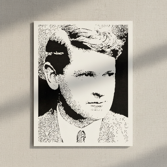 Michael Collins portrait unframed print on textured paper against a linen background