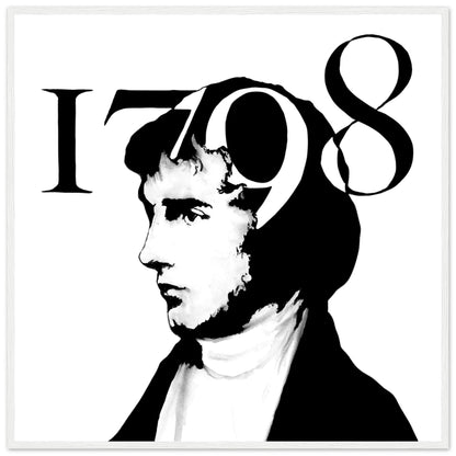 Black and white graphic portrait of Henry Joy McCracken beneath large 1798 numerals, unframed