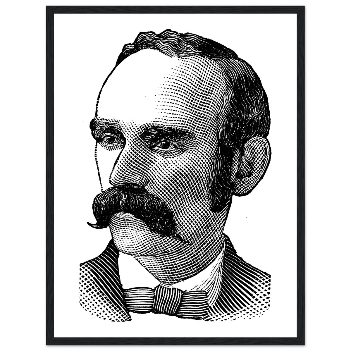 Black-framed Michael Davitt portrait print with a white border