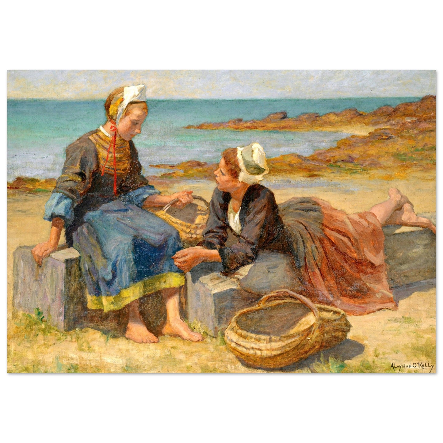 Breton Girls On a Beach By Irish Artist Aloysius O'Kelly Art Print (view 11)