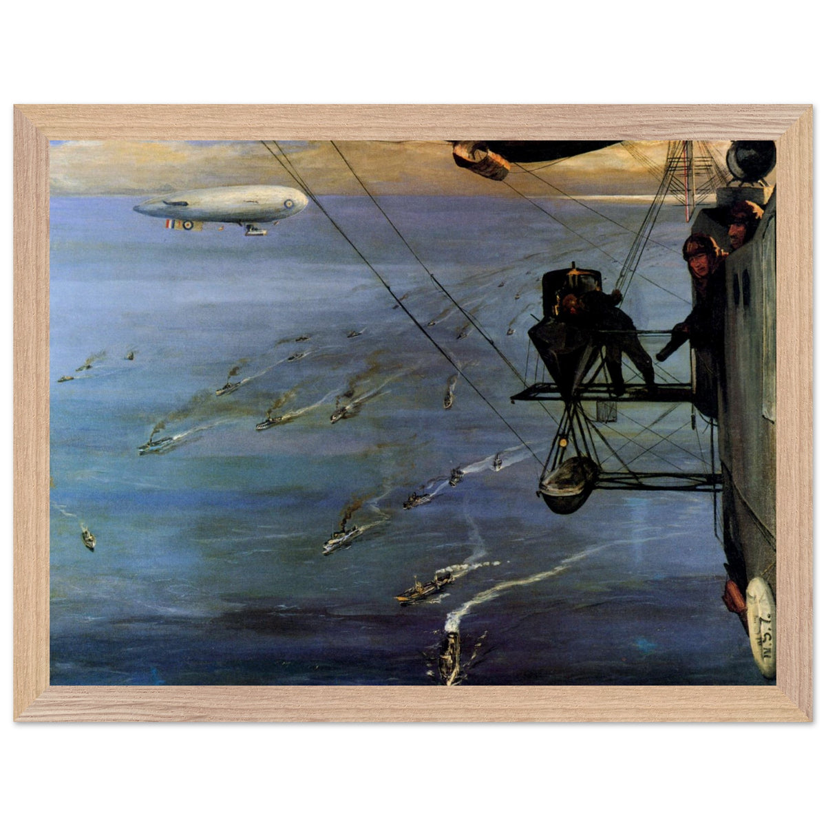 A Convoy, North Sea by John Lavery print in a natural wood frame, ships trailing wakes below
