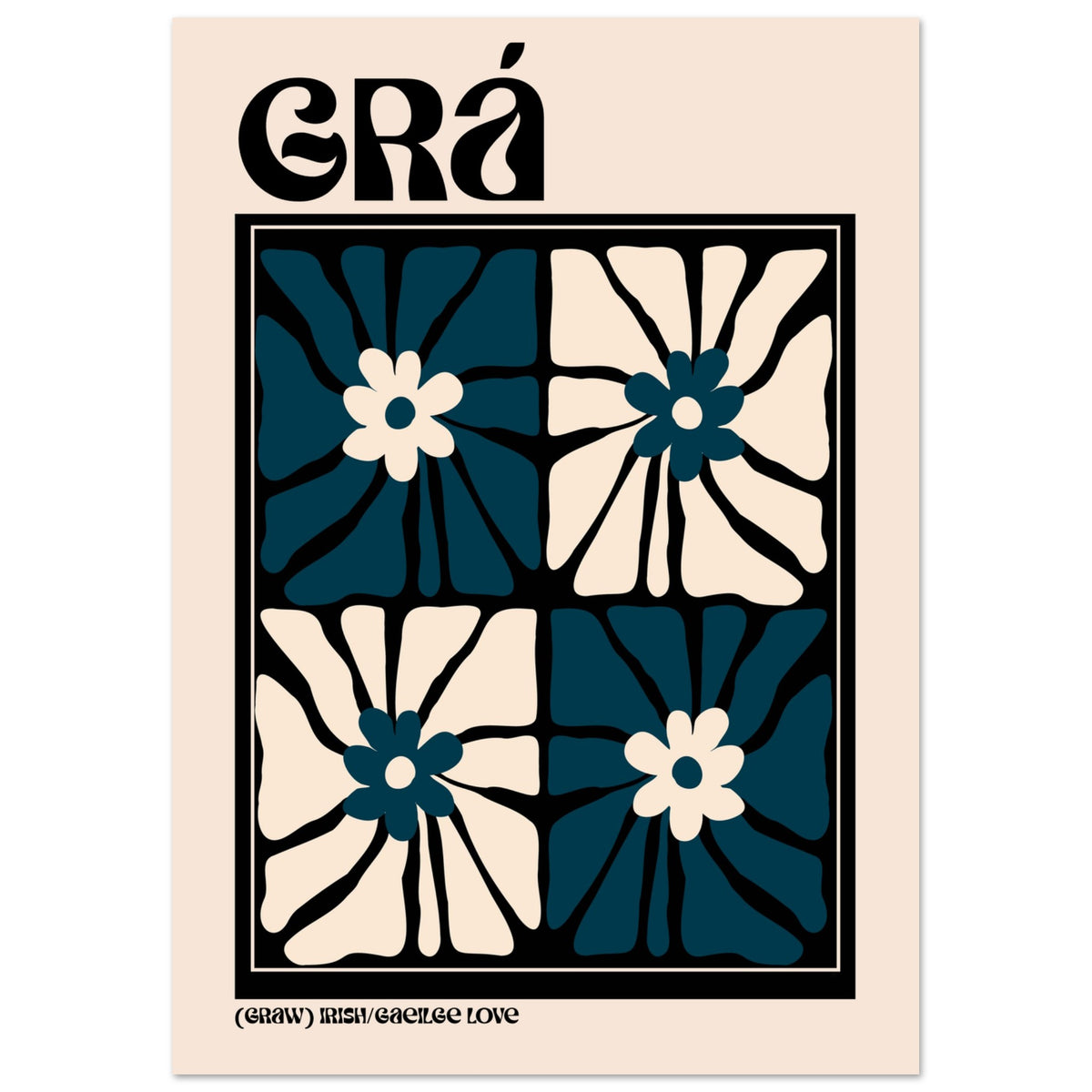 Grá Irish language art print — romantic Gaeilge wall art in navy and cream