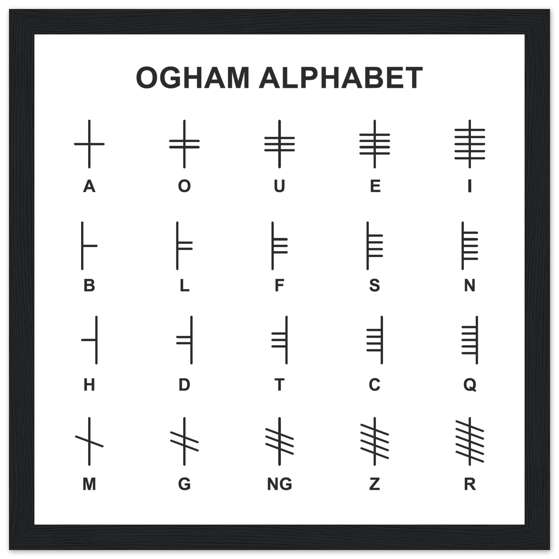 Ogham Art Print: Intricately detailed representation of Ireland's ancient alphabet, blending tradition with modern elegance. Perfect for history and art enthusiasts.