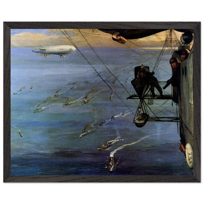 A Convoy, North Sea by John Lavery print in a dark wooden frame, First World War convoy at sea