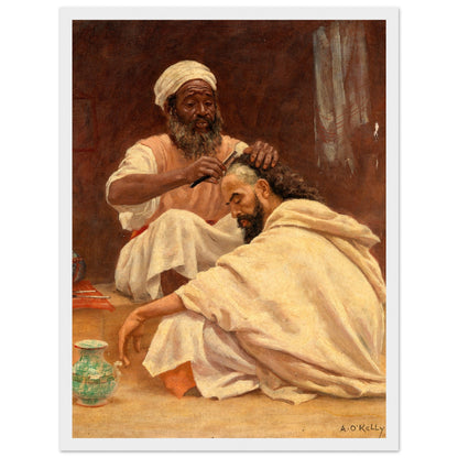 White-framed print of the Moroccan barber painting by Aloysius O'Kelly