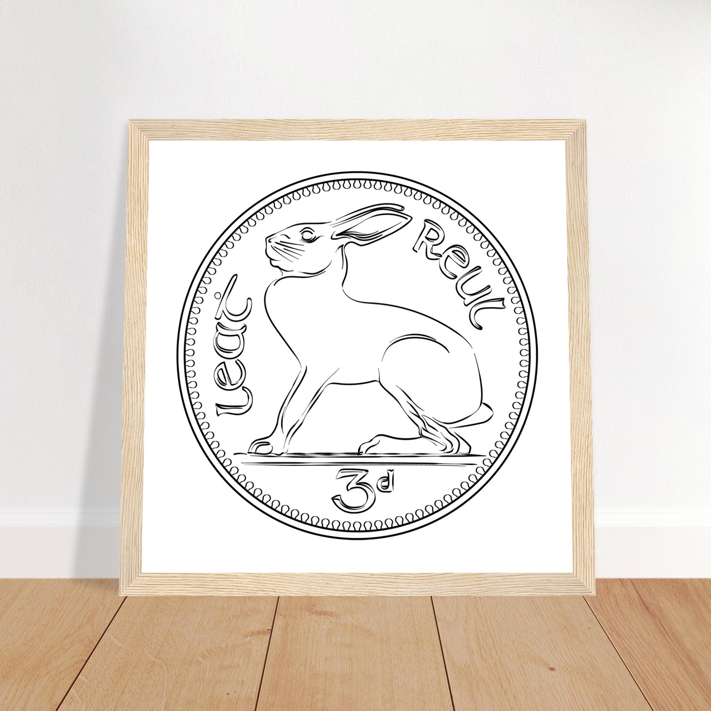 Old Threepence Coin Irish Hare Print