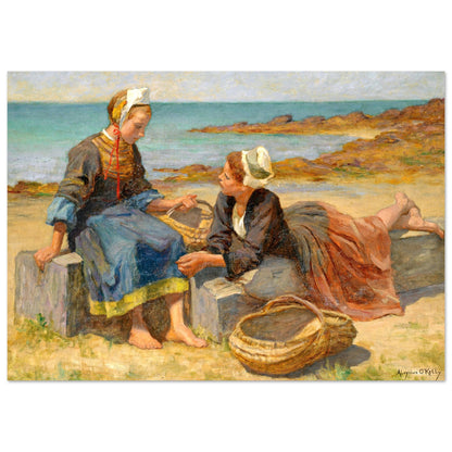 Breton Girls On a Beach By Irish Artist Aloysius O'Kelly Art Print (view 6)