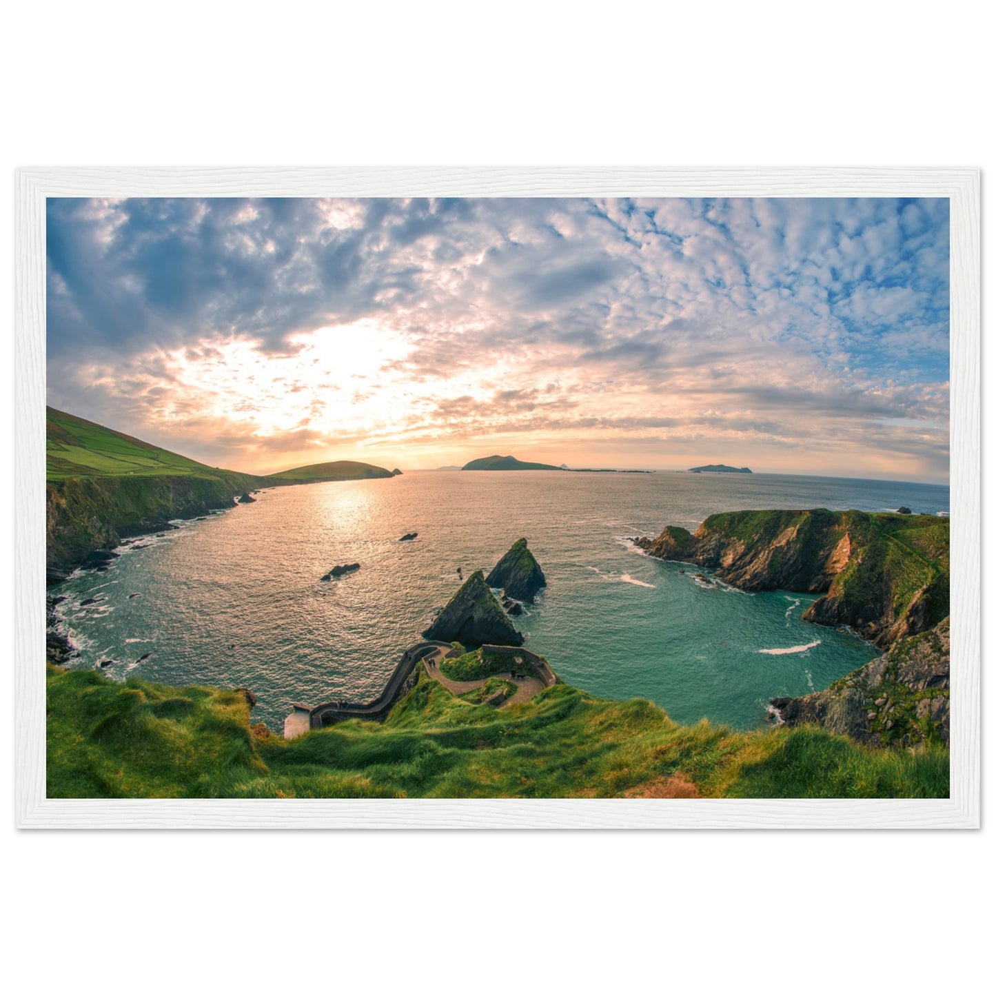 Capture the breathtaking beauty of Ireland's Dingle Peninsula with our stunning photographic framed print. This exquisite artwork brings to life the enchanting landscapes, coastal cliffs, and charming villages that define the allure of the Dingle Peninsula.