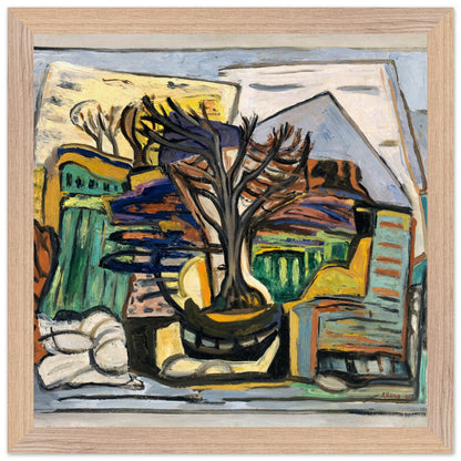 Evie Hone A Landscape with a Tree in a pale wood frame on a white background