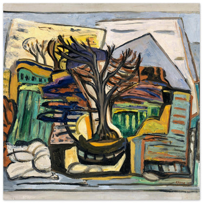 A Landscape with a Tree (1943) by Evie Hone, Irish modernist cubist painting, unframed print
