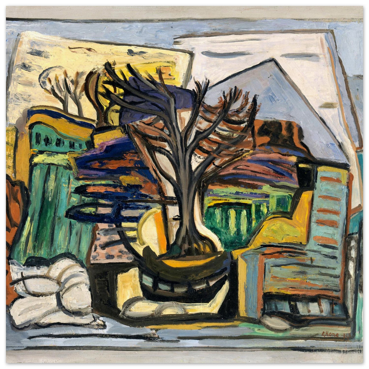 Evie Hone A Landscape with a Tree, flat image of the full abstract landscape