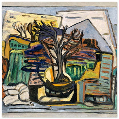 Evie Hone A Landscape with a Tree, flat image of the full abstract landscape