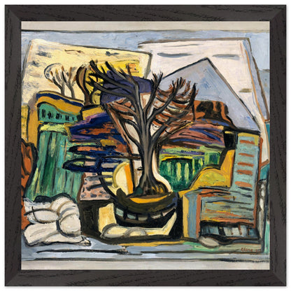 Evie Hone A Landscape with a Tree print in a dark wood frame, straight-on