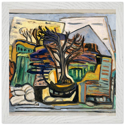 Evie Hone A Landscape with a Tree print in a whitewashed frame, straight-on