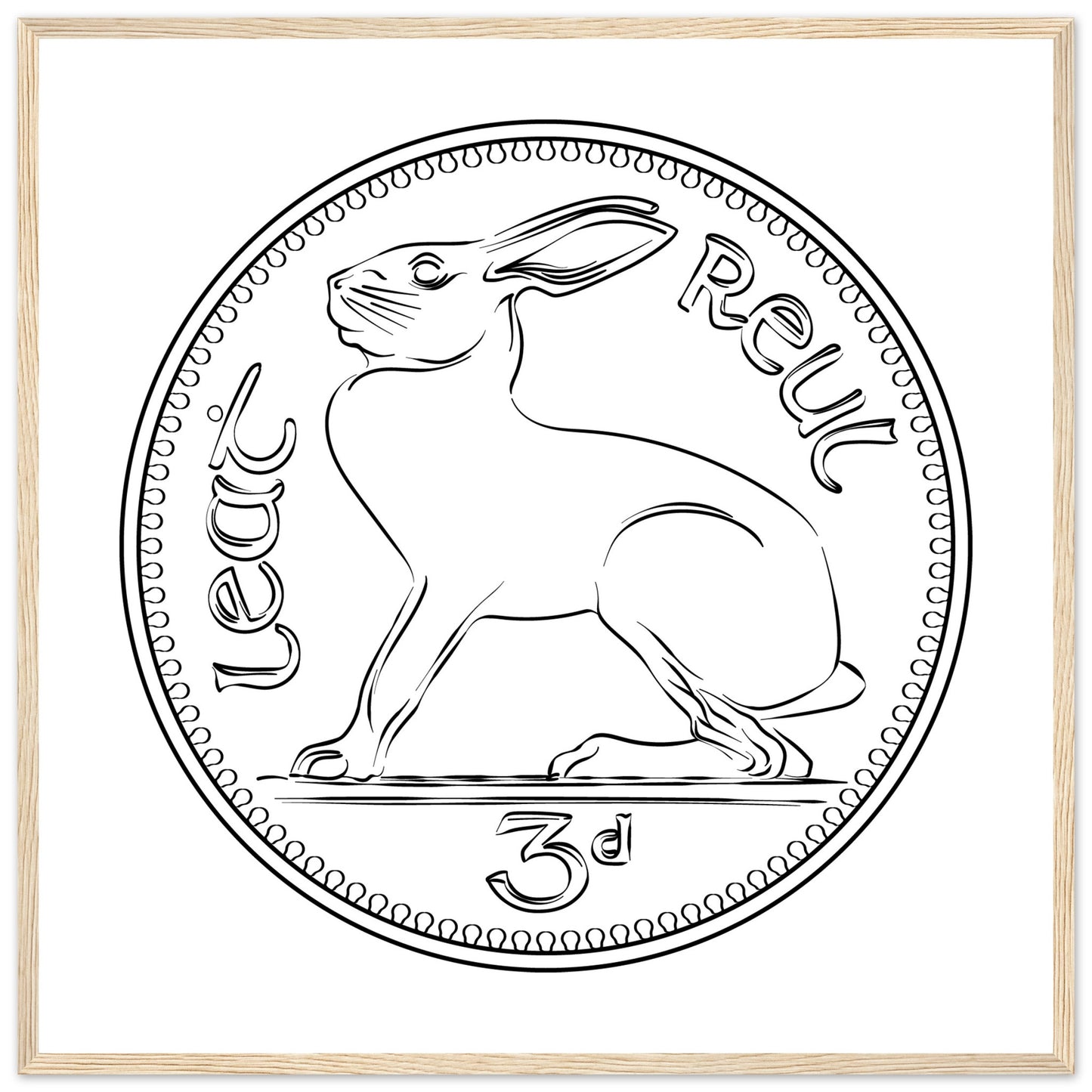 Old Threepence Coin Irish Hare Print