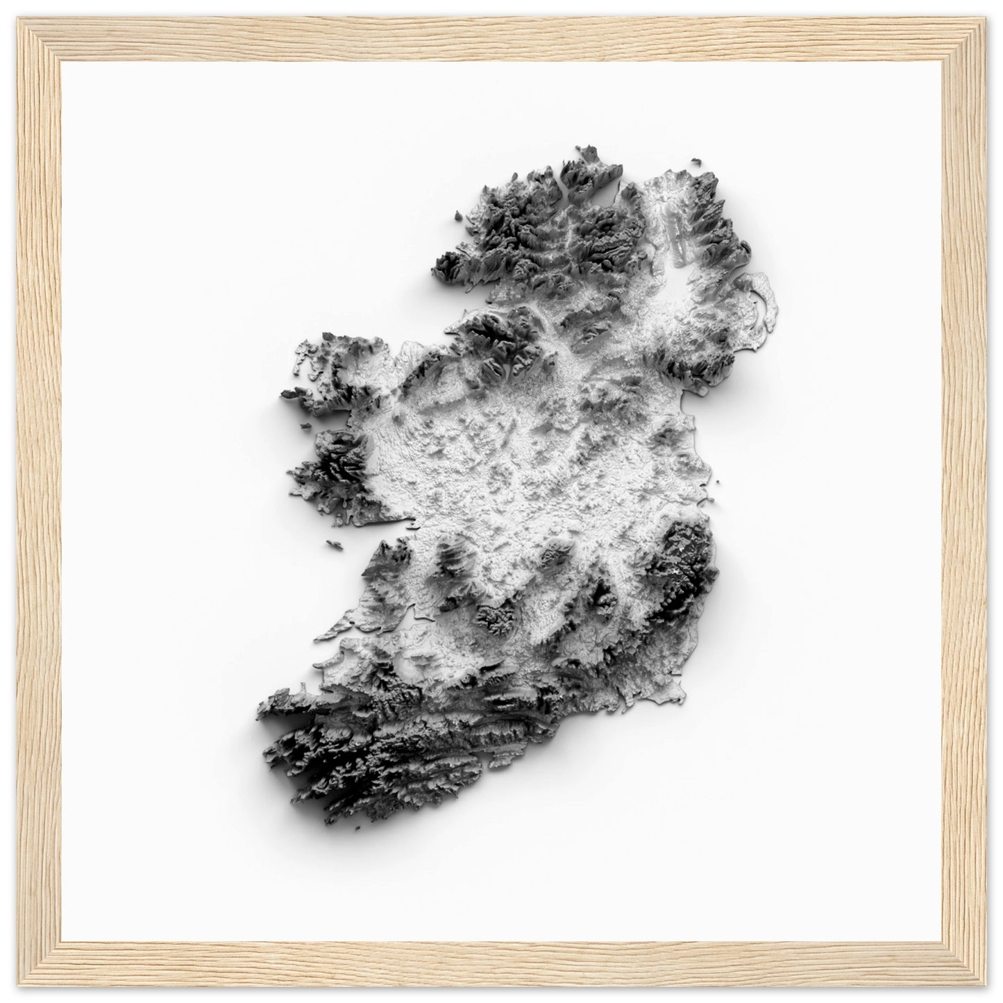 Explore the picturesque landscapes of Ireland with our stunning shaded relief map! This 3D illustration showcases the country's rolling hills, majestic mountains, and intricate coastlines in intricate detail.