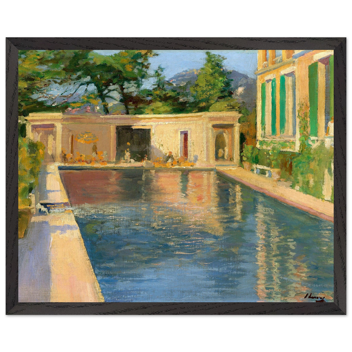 Swimming Pool, Southern France by Sir John Lavery print in a black frame