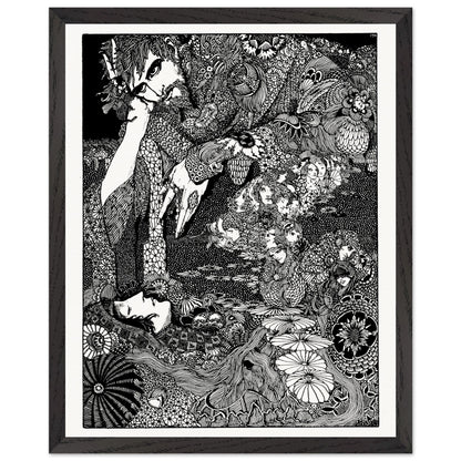 Close up of Harry Clarke Earth Grew Dark 1923 framed print showing intricate gothic linework detail with candlelight
