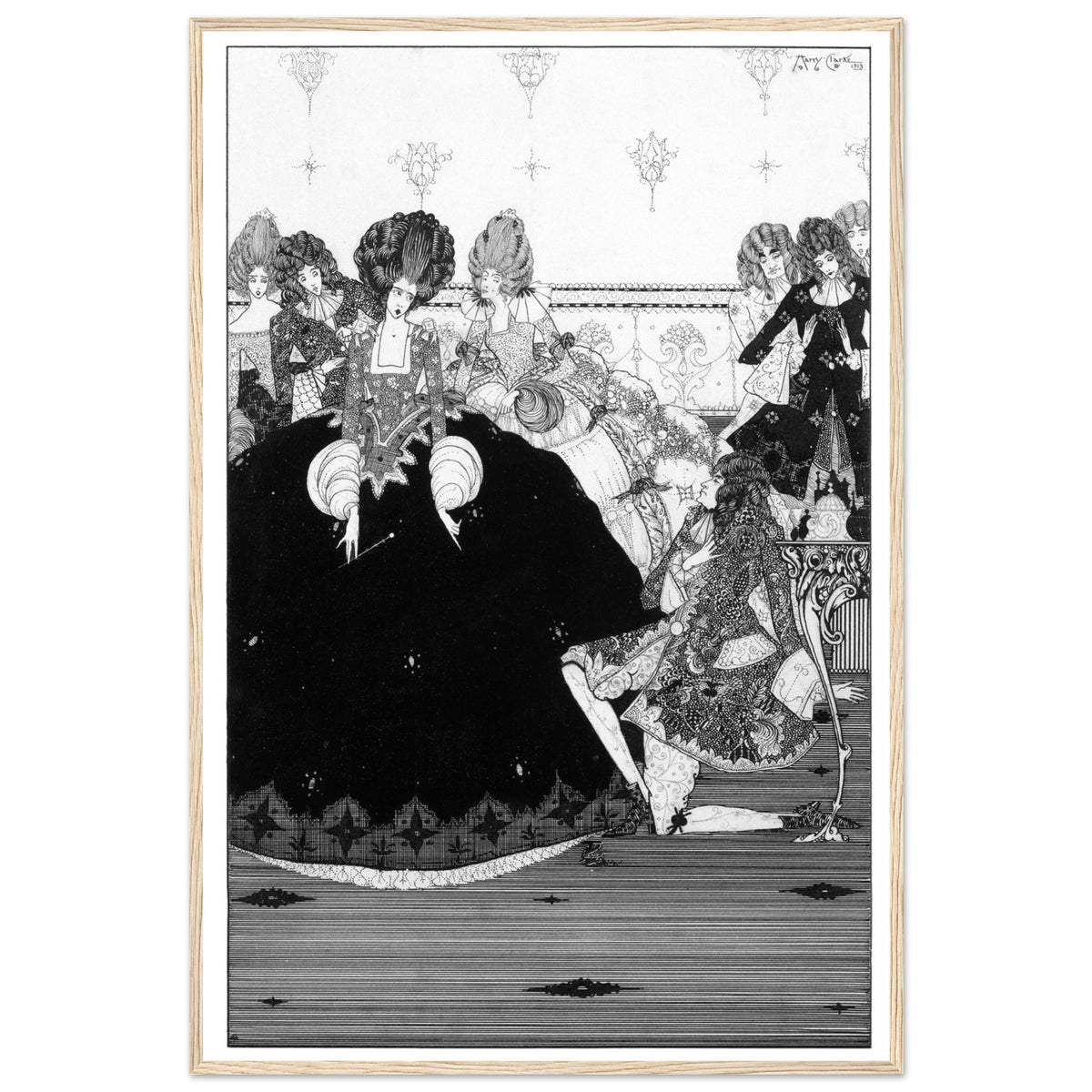 He Takes the Gift with Reverence, Harry Clarke illustration art print in a light oak wooden frame