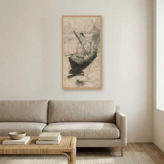Figures in a Boat art print, framed and hung in a living room